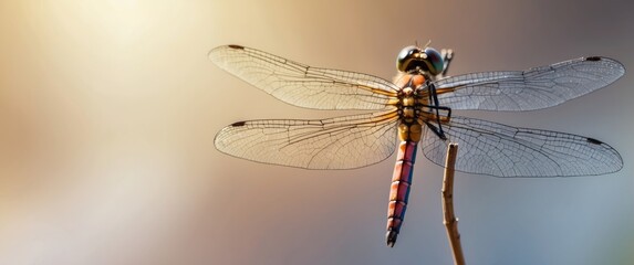 Dragonfly Perched on a Twig with Blurred Background
