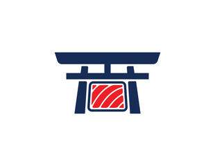 modern japanese restaurant logo, sushi and gate