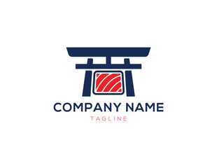 modern japanese restaurant logo, sushi and gate