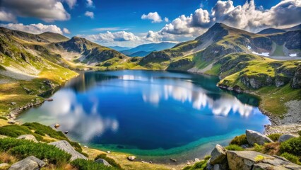 Fototapeta premium Scenic view of the Twin Lake, the largest in the area of the Seven Rila Lakes in Bulgaria, scenic, Twin Lake
