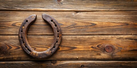 horseshoe on a rustic wooden background, luck, metal, equestrian, superstition, symbol, traditional, iron, protection