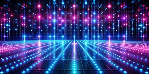 Fototapeta premium Abstract technology background with rows of glowing blue and pink lights in the dark, abstract, technology, background, glowing