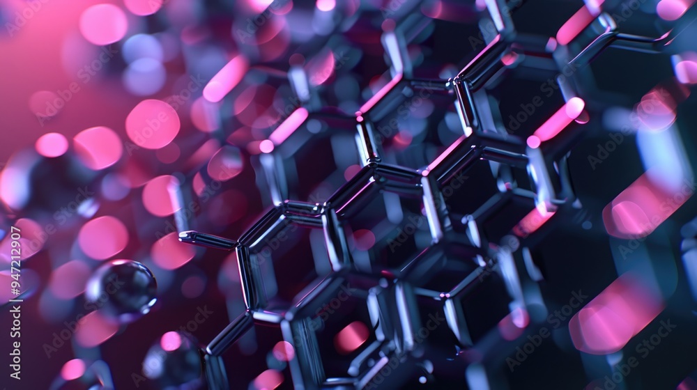 Poster Close-up shot of a computer keyboard with pink LED lights illuminating the keys