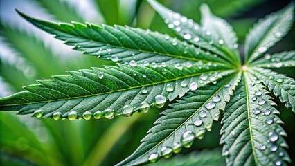 Close-up of a single cannabis leaf with water droplets, cannabis, marijuana, plant, nature, green, leaf, close-up, medicinal, herbal