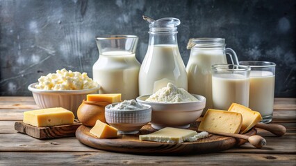Farm-fresh dairy products including milk, cheese, butter, yogurt, sour cream, and cottage cheese, Dairy, farm-fresh, milk