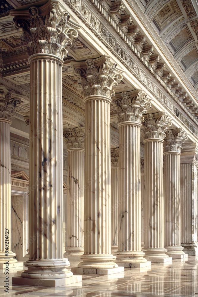 Aufkleber a row of pillars in a modern building with marble floors