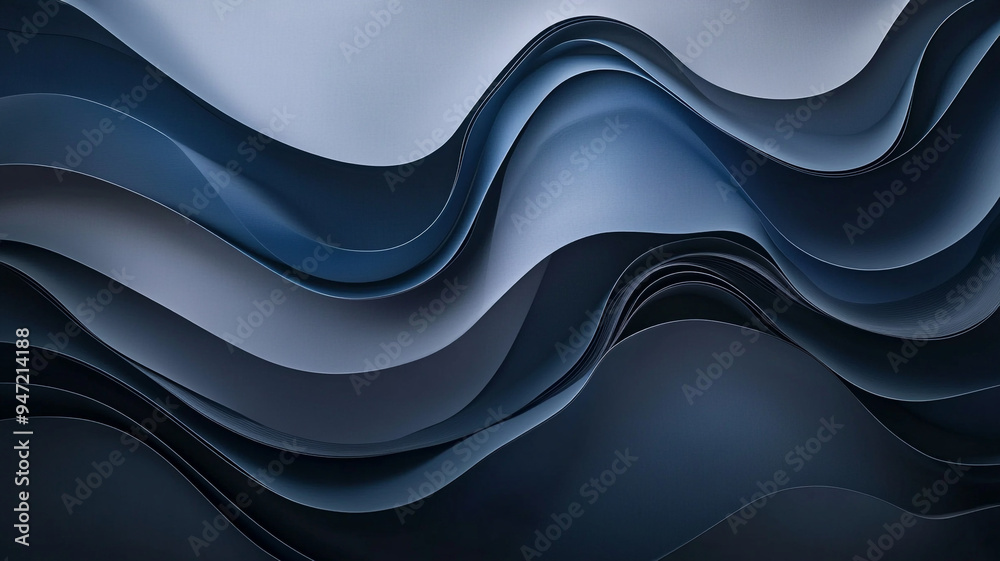 Poster abstract waves of blue and gray paper create a dynamic texture, capturing light in a visually striki
