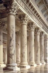 Fototapeta premium A row of pillars in a modern building with marble floors