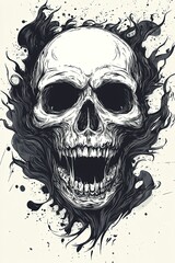 Obraz premium Skull In Smoke Illustration With Splashes