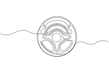 Obraz premium Hand-drawn steering wheel one-line art drawing. Steering continuous outline vector. 