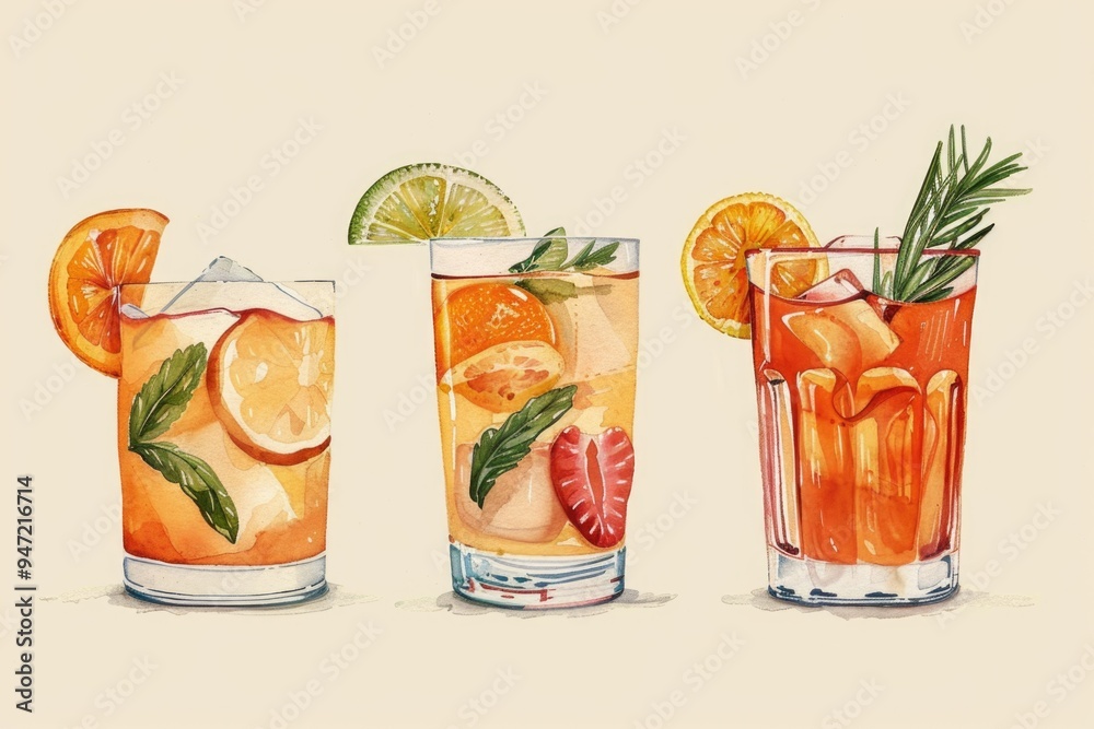 Poster Three different types of drinks in their respective glasses