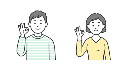 OKポーズをする若い男女の上半身イラスト