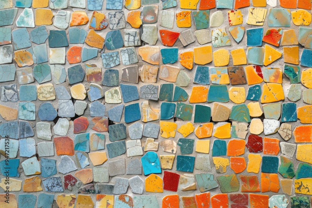 Poster a close-up shot of a stone wall with different colors and textures, suitable for architectural or de