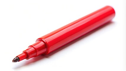Vibrant red felt tip marker pen on a white background, red, felt tip, marker, pen, vibrant, color, writing tool, stationery