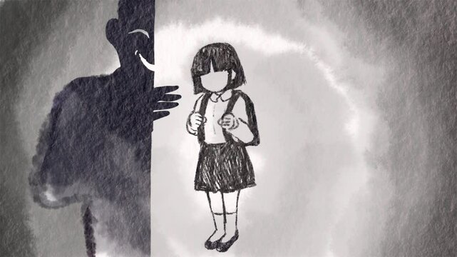 下校時に変質者に付け狙われる女子児童のアニメ
