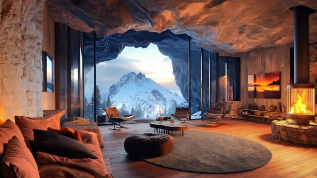 cave home, house in the rock cave cozy welcoming modern interior design