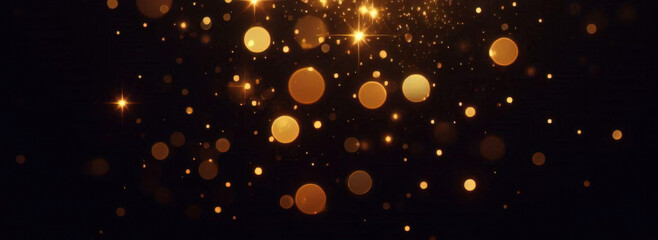 抽象的な豪華なゴールドの背景に金の粒子。キラキラのビンテージ ライトの背景。クリスマスの黄金の光は、暗い背景に粒子のボケ味を輝かせます。金箔のテクスチャです。	