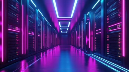 Fototapeta premium Neon Lit Server Room