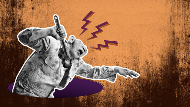 A zombie man with a wrench pipe in his hand