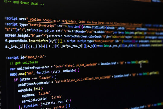 Software source code. Programming code. Programming code on computer screen. Developer working on program codes in office. Source code