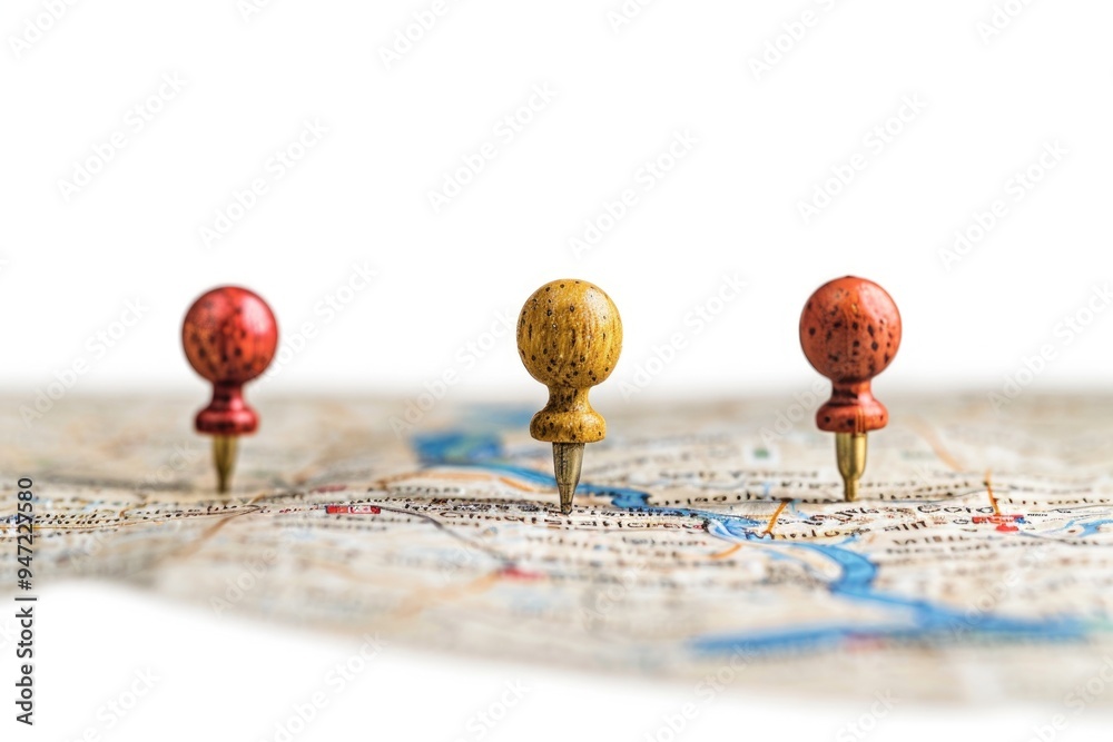 Aufkleber a detailed view of a map with various locations marked by colorful pins