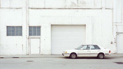 White Car in Front of White Building