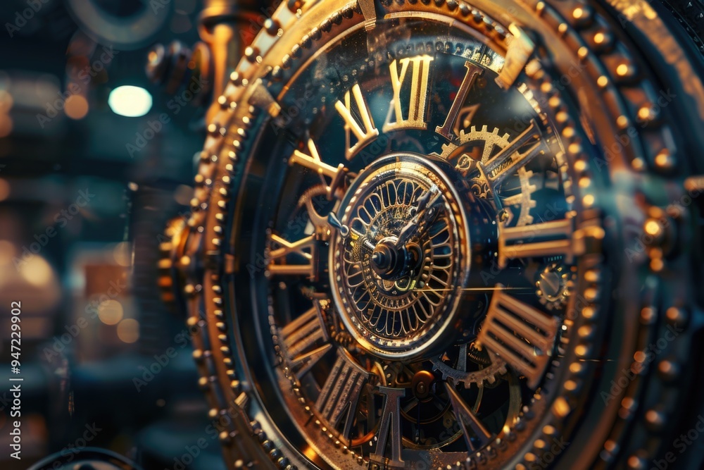 Poster A close-up shot of a clock face with Roman numerals, perfect for use in designs requiring a sense of time and classic styling