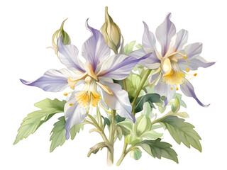 Fototapeta premium Columbine Watercolor Flower Plant Nature Art 