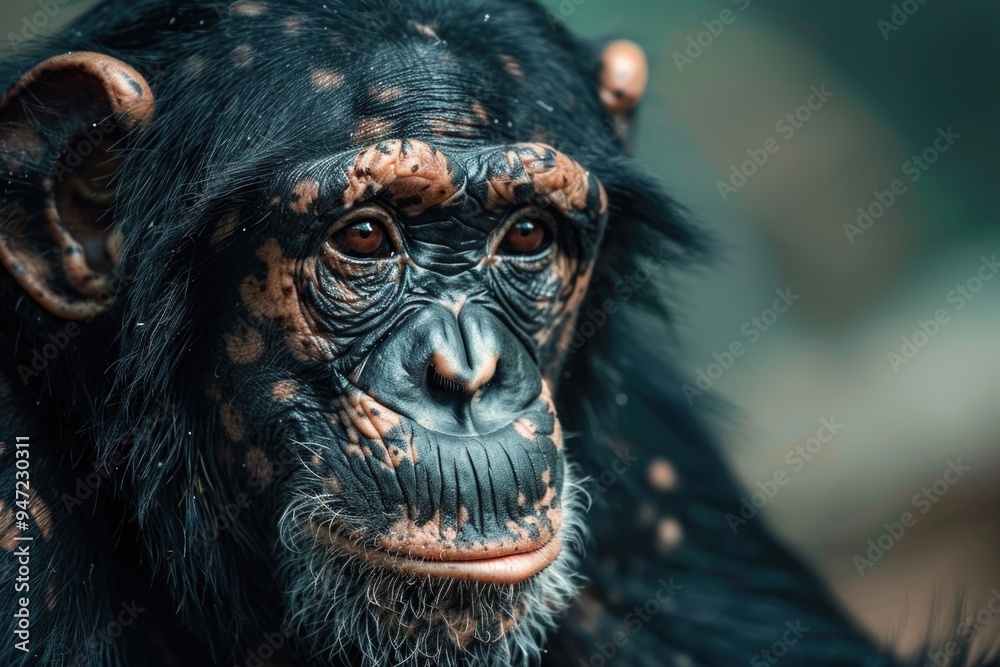 Poster close-up shot of a monkey's face with a blurred background