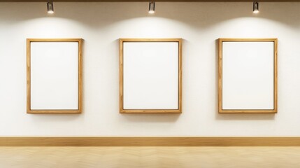 Empty Gallery Frames: A minimalist gallery wall with three blank picture frames, ready to display your artwork, showcasing the beauty of empty space and the potential for creativity.