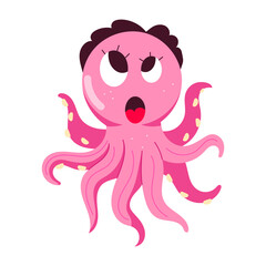 A flat style mascot of surprised octopus

