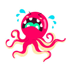 Comic style sticker of octopus crying 


