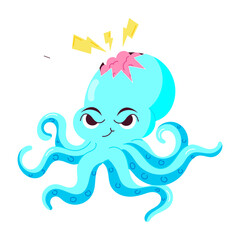 Cartoon style mascot of octopus brainstorming 

