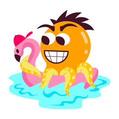 Cute octopus floating flat style sticker 

