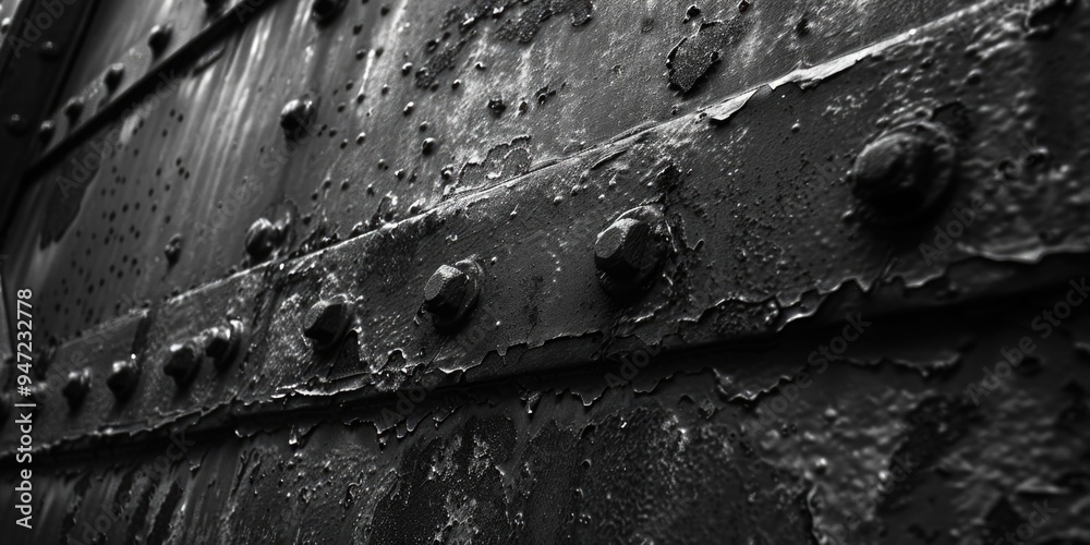 Poster Close-up view of metal structure with visible rivets, ideal for industrial or mechanical themed projects