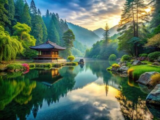 Fototapeta premium * Amidst the stillness, a sense of deep calm settles, a haven from the turmoil, where worries fade like morning mist beneath the gentle warmth of dawn.