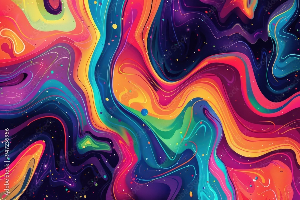 Poster Abstract art featuring vibrant colors and swirling patterns on a dark background