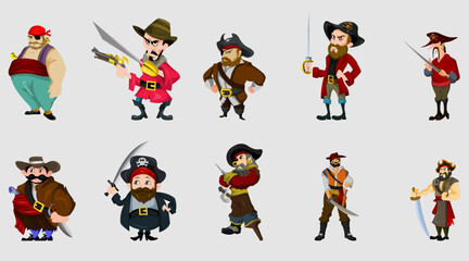 Set of Pirates Vector Illustration