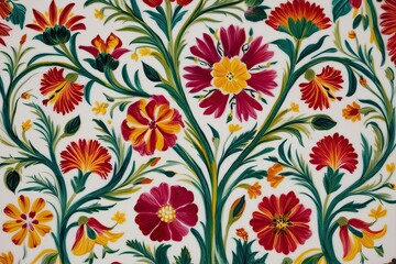 Whimsical Norwegian Scandinavian Rosemaling Traditional Folk Art with Vivid Flora