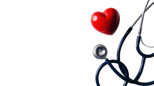 Medical stethoscope and heart isolated on white background