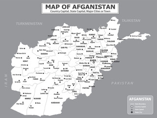 Obraz premium Geography politics map of countries. Map of country with capital, state capital, major cities and town.