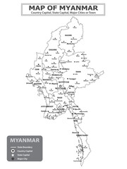 Obraz premium Geography politics map of countries. Map of country with capital, state capital, major cities and town.