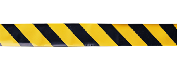 Horizontal black and yellow caution tape isolated on transparent background