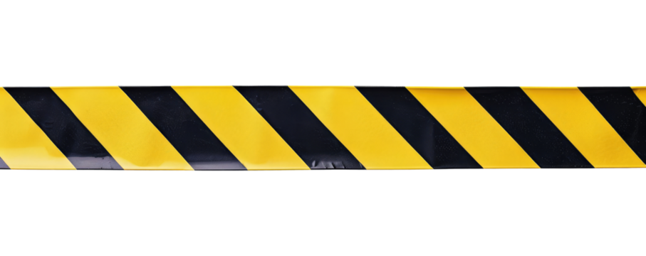 Horizontal black and yellow caution tape isolated on transparent background