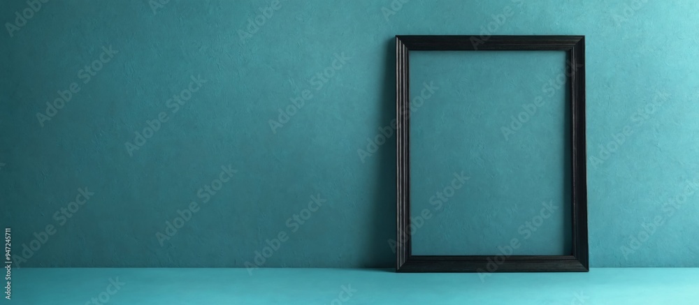 Wall mural black picture frame hanging turquoise wall is rectangular blue b