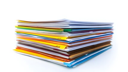 Colorful Stack of Organized Office Documents and Files on Desk