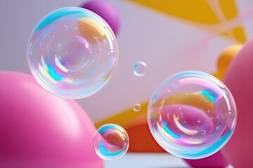 Delicate Three-Dimensional Soap Bubbles Hovering in a Bright Abstract Setting