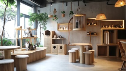 Cat Cafe Interior Design with Playful Decorations