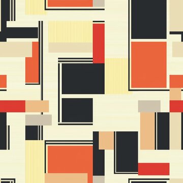 Seamless pattern of retro geometric grids and overlapping rectangles