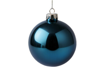 Obraz premium a shiny blue Christmas bauble with a silver top, hanging against a transparent background.